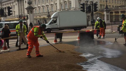 A tarmac road in a city